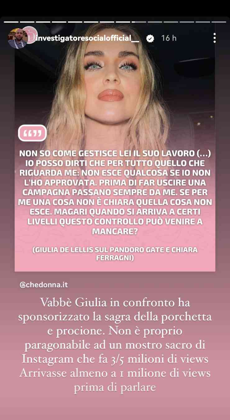 Chiara Ferragni post Giulia De Lellis